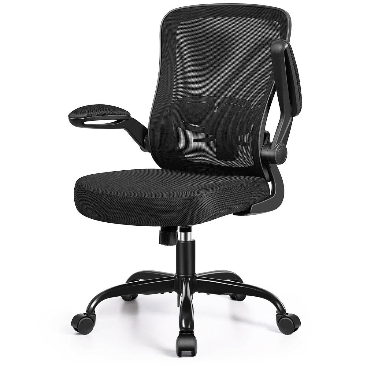 Ergonomic Office Chair, Home Office Desk Chair, Comfort Mesh Task Chair with Adjustable Lumbar Support and Flip up Arms, Black
